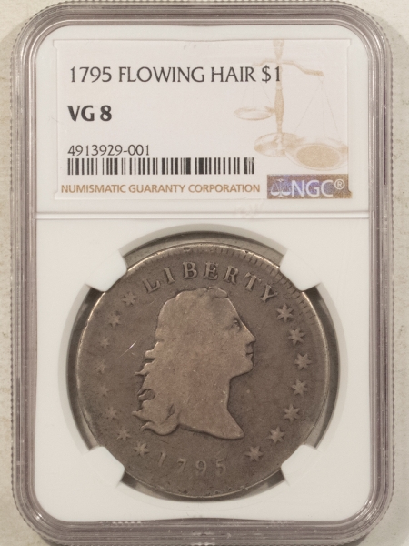 Early Dollars 1795 $1 FLOWING HAIR DOLLAR – NGC VG-8