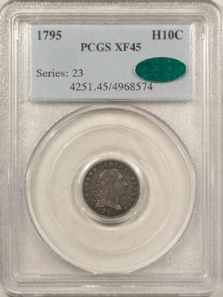 CAC Approved Coins 1795 FLOWING HAIR HALF DIME – PCGS XF-45, LOVELY ORIGINAL! CAC APPROVED!