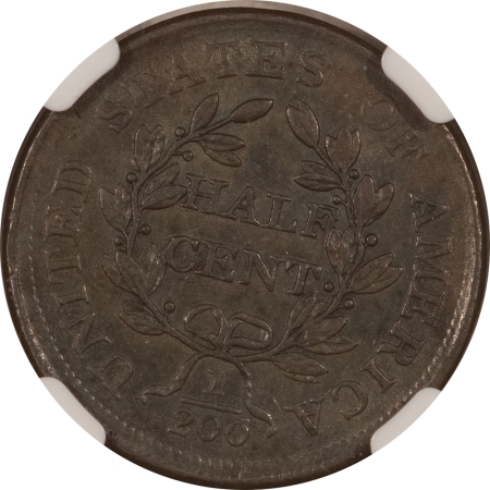 Draped Bust Half Cents 1804 DRAPED BUST HALF CENT, PLAIN 4 NO STEMS C-13 – NGC AU-55 BN SMOOTH, PRETTY!