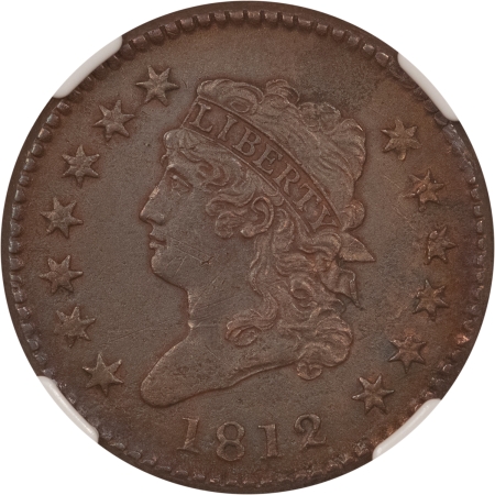 Classic Head Large Cents 1812 CLASSIC HEAD LG CENT, LG DATE, S-289 – NGC UNC DETAILS, ENV DAMAGE, CLEANED