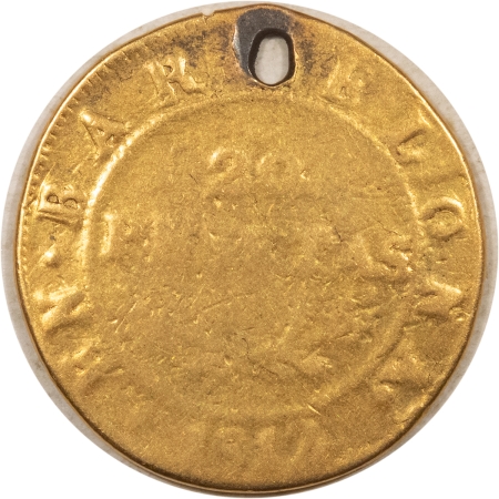 Bullion 1812 SPAIN BARCELONA GOLD 20 PESETAS, KM-76, .1793 AGW – DAMAGED, HOLED! SCARCE!