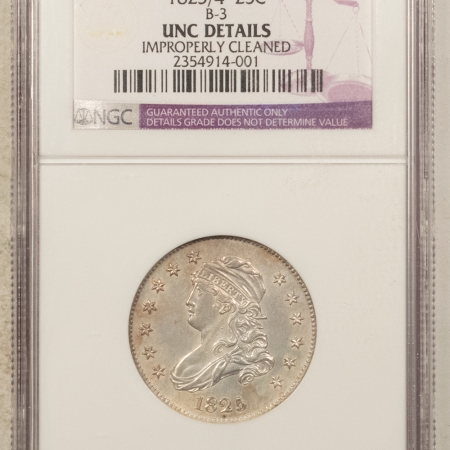 Capped Bust Quarters 1825/4 CAPPED BUST QUARTER NGC UNC DETAILS IMPROPERLY CLEANED NICE (B-2 NOT B-3)