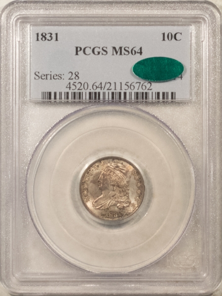 CAC Approved Coins 1831 CAPPED BUST DIME – PCGS MS-64, FRESH, LOVELY, PREMIUM QUALITY, CAC APPROVED