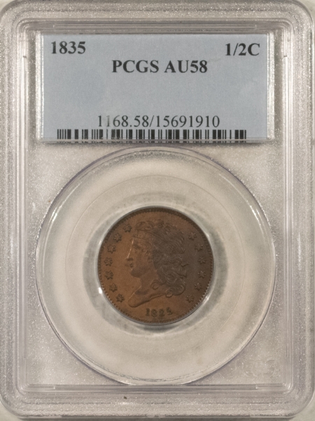 Classic Head Half Cents 1835 CLASSIC HEAD HALF CENT – PCGS AU-58, FRESH & PREMIUM QUALITY!