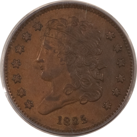 Classic Head Half Cents 1835 CLASSIC HEAD HALF CENT – PCGS AU-58, FRESH & PREMIUM QUALITY!