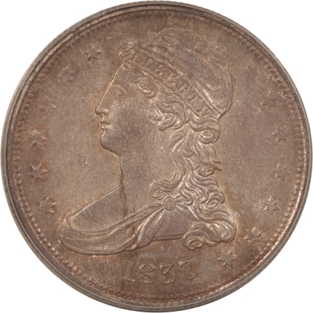 Early Halves 1837 CAPPED BUST HALF DOLLAR, REEDED EDGE – PCGS AU-55, OGH, REALLY PRETTY & PQ!