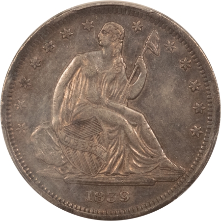 Liberty Seated Halves 1839 SEATED LIBERTY HALF DOLLAR, NO DRAPERY – PCGS XF-45, TOUGH TYPE COIN!