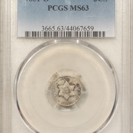 New Certified Coins 1851-O THREE CENT SILVER – PCGS MS-63, CHOICE & POPULAR NEW ORLEANS ISSUE!