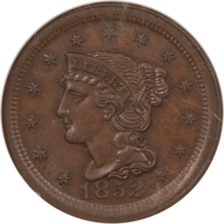 Braided Hair Large Cents 1852 BRAIDED HAIR LARGE CENT, N-17 JULES REIVER – NGC MS-64 BN, SMOOTH, GLOSSY!