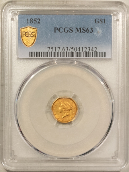 $1 1852 TYPE 1 $1 GOLD DOLLAR – PCGS MS-63, FRESH & CHOICE!