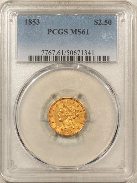 $2.50 1853 $2.50 LIBERTY GOLD QUARTER EAGLE – PCGS MS-61