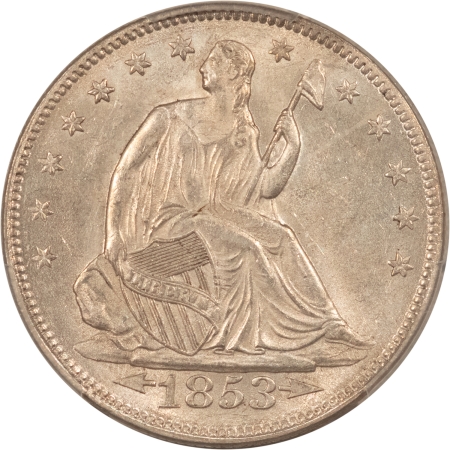 Liberty Seated Halves 1853 ARROWS & RAYS LIBERTY SEATED HALF DOLLAR – PCGS MS-61, FLASHY & PQ!