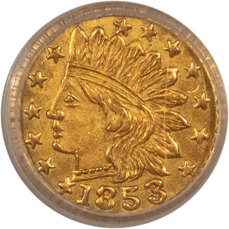 New Certified Coins 1853-DATED CALIFORNIA GOLD TOKEN INDIAN-WREATH, (0.24G) ROUND – NGC MS-65