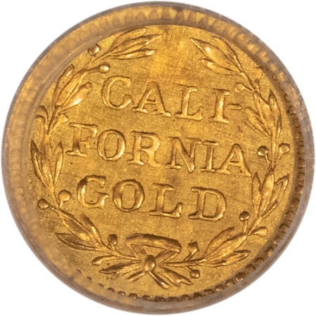 New Certified Coins 1853-DATED CALIFORNIA GOLD TOKEN INDIAN-WREATH, (0.24G) ROUND – NGC MS-65