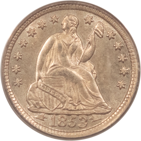 Liberty Seated Half Dimes 1853 SEATED LIBERTY HALF DIME, ARROWS – PCGS MS-64, FLASHY & PREMIUM QUALITY!