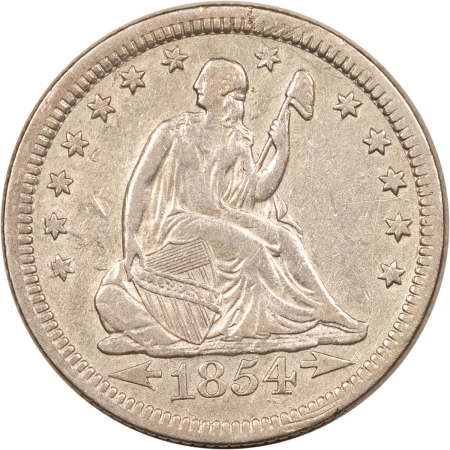 Liberty Seated Quarters 1854 SEATED LIBERTY QUARTER, ARROWS – XF/AU LITE OLD CLEANING!