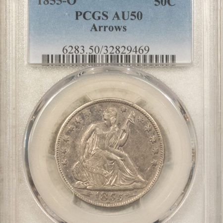 Liberty Seated Halves 1855-O SEATED LIBERTY HALF DOLLAR, ARROWS – PCGS AU-50