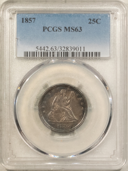 Liberty Seated Quarters 1857 LIBERTY SEATED QUARTER – PCGS MS-63, SMOOTH, PLEASING & CHOICE!