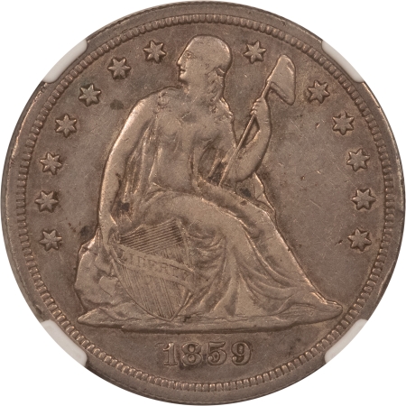 Liberty Seated Dollars 1859 18/18-S $1 SEATED LIBERTY DOLLAR, VP-001 – NGC XF-40, TOUGH! LOW MINTAGE!