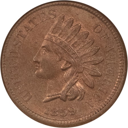 Indian 1859 INDIAN CENT – NGC AU-58, LUSTROUS! LOOKS UNC!