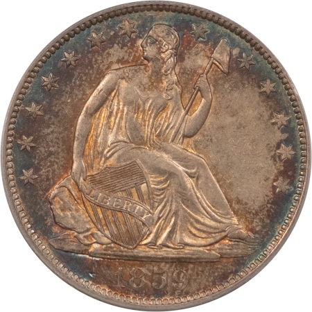 Liberty Seated Halves 1859-O SEATED LIBERTY HALF DOLLAR – PCGS AU-55, REALLY PRETTY!