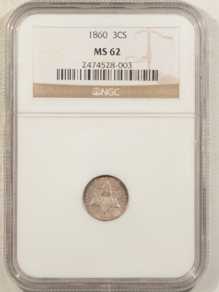 New Certified Coins 1860 THREE CENT SILVER – NGC MS-62