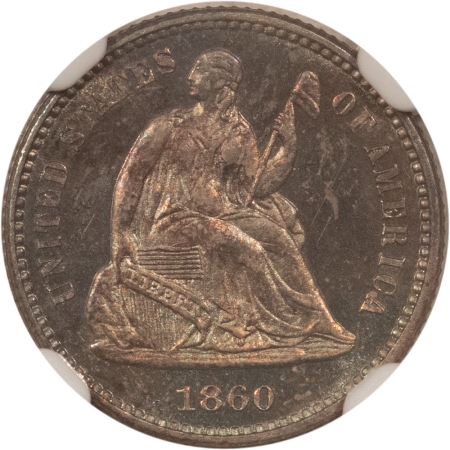 Liberty Seated Half Dimes 1860 PROOF SEATED LIBERTY HALF DIME – NGC PF-66, PRETTY ORIGINAL!