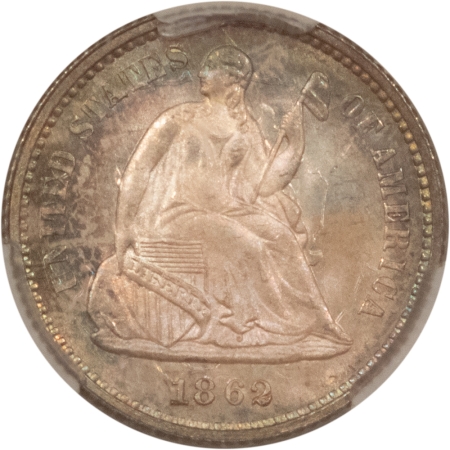 CAC Approved Coins 1862 SEATED LIBERTY HALF DIME – CACG MS-67, GORGEOUS! SUPERB GEM!