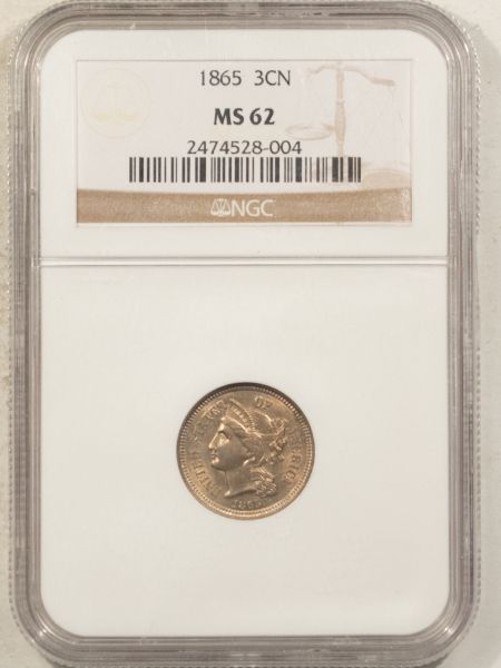 New Certified Coins 1865 THREE CENT NICKEL – NGC MS-62