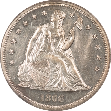 Liberty Seated Dollars 1866 $1 MOTTO PROOF SEATED LIBERTY DOLLAR – PCGS PR-60, WHITE! OLD GREEN HOLDER!