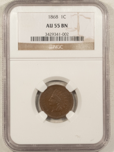 Indian 1868 INDIAN CENT, NGC AU-55 BN; ORIGINAL, FRESH & PERFECT FOR THE GRADE!