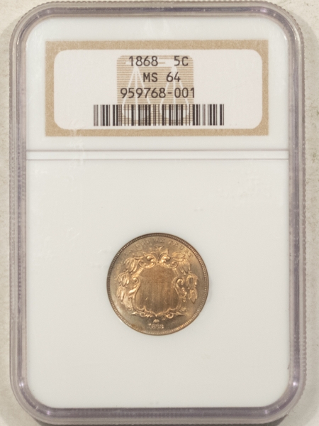 New Certified Coins 1868 SHIELD NICKEL – NGC MS-64, FLASHY & PREMIUM QUALITY!