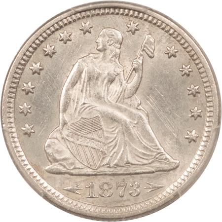 Liberty Seated Quarters 1873 SEATED LIBERTY QUARTER, ARROWS – PCGS MS-62, WHITE & LUSTROUS!