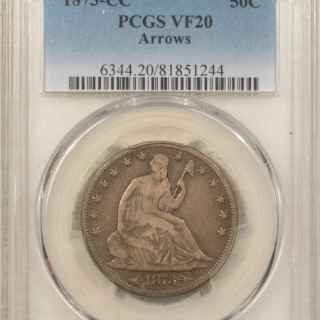 Liberty Seated Halves 1873-CC SEATED LIBERTY HALF DOLLAR, ARROWS – PCGS VF-20, SUPER ORIGINAL, TOUGH!