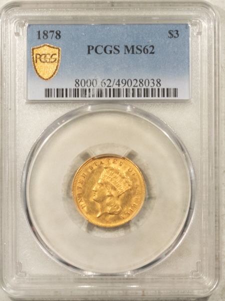 $3 1878 $3 GOLD PRINCESS – PCGS MS-62, SMOOTH & POPULAR TYPE COIN!