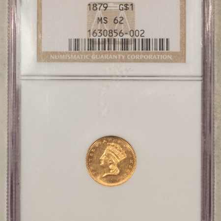 $1 1879 $1 GOLD DOLLAR – NGC MS-62, LOW MINTAGE & RARE!