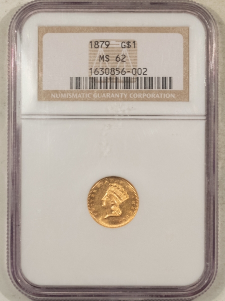 $1 1879 $1 GOLD DOLLAR – NGC MS-62, LOW MINTAGE & RARE!