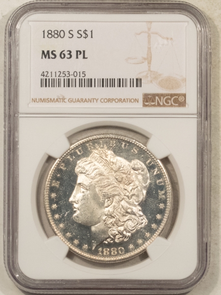 Morgan Dollars 1880-S $1 MORGAN DOLLAR – NGC MS-63 PL, PROOFLIKE & LOOKS DPL ON OBVERSE!