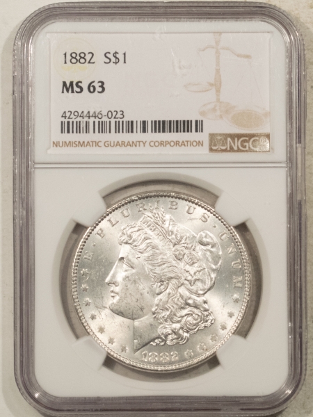 Morgan Dollars 1882 $1 MORGAN DOLLAR – NGC MS-63, BLAST WHITE/CHOICE!