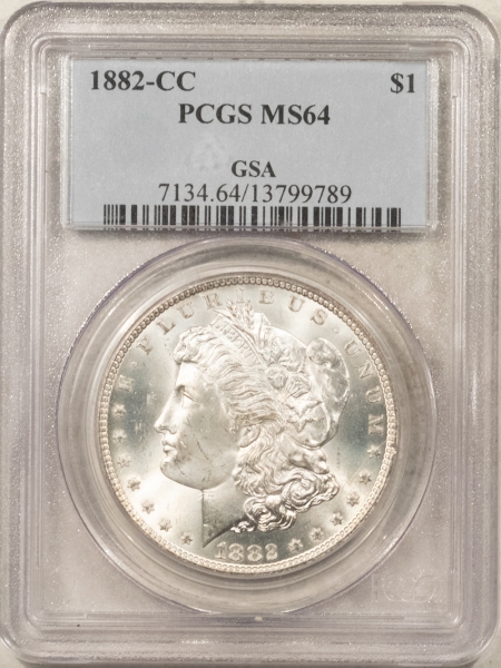 CAC Approved Coins 1882-CC $1 MORGAN DOLLAR – PCGS MS-64, PREMIUM QUALITY! CARSON CITY!