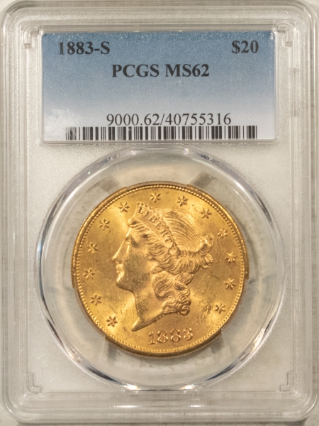 $20 1883-S $20 LIBERTY GOLD DOUBLE EAGLE – PCGS MS-62, BETTER DATE, BIG JUMP IN MS63