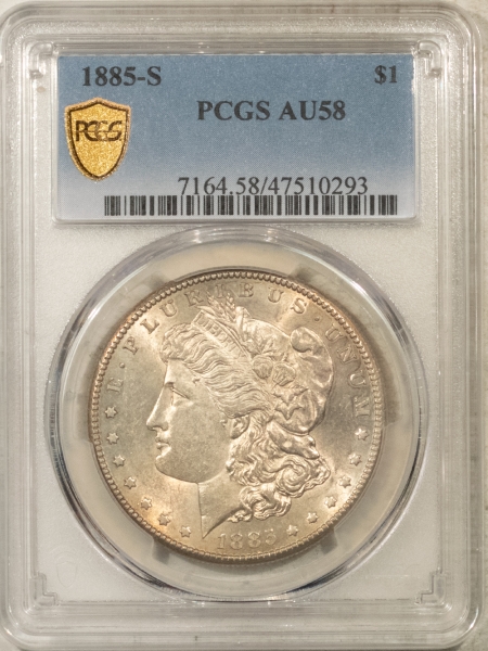 Morgan Dollars 1885-S $1 MORGAN DOLLAR – PCGS AU-58, LUSTROUS! WELL-STRUCK!