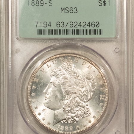 Morgan Dollars 1889-S $1 MORGAN DOLLAR – PCGS MS-63, BLAST WHITE! 2 PC OLD GREEN HOLDER! PQ!