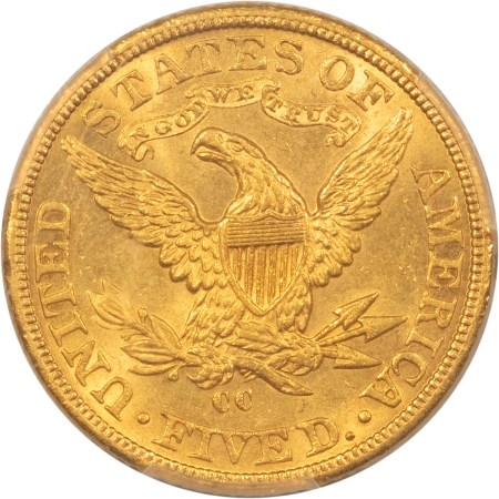 $5 1893-CC $5 LIBERTY GOLD HALF EAGLE – PCGS MS-62 FRESH & PQ, FINAL CARSON CITY!