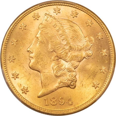 $20 1894 $20 LIBERTY GOLD DOUBLE EAGLE – PCGS MS-63+ ATTRACTIVE, CHOICE+, TOUGHER!