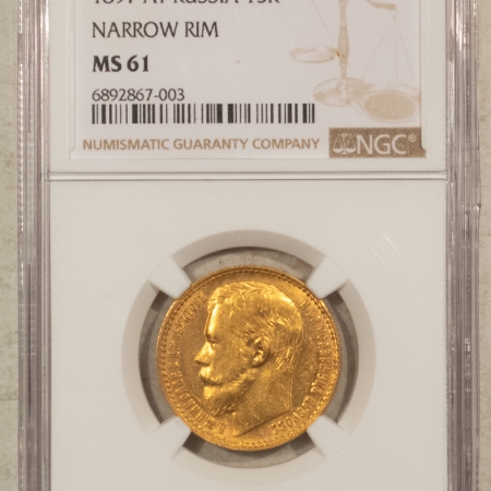 New Certified Coins 1897 AT 15R, Y-65.2 NARROW RIM – NGC MS-61, RARE TYPE, FLASHY & NICE!