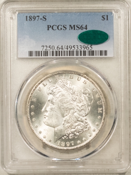 CAC Approved Coins 1897-S $1 MORGAN DOLLAR – PCGS MS-64, PREMIUM QUALITY! CAC APPROVED!