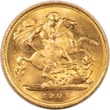 Bullion 1901 GREAT BRITAIN GOLD 1/2 SOVEREIGN, KM-784 .1177 AGW – UNCIRC, FLASHY, FRESH