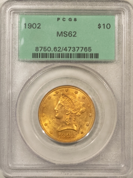 $10 1902 $10 LIBERTY GOLD EAGLE – PCGS MS-62, OLD GREEN HOLDER & PREMIUM QUALITY!