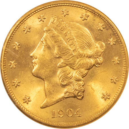 $20 1904 $20 LIBERTY GOLD DOUBLE EAGLE NGC MS-62, LOOKS LIKE A GEM, PREMIUM QUALITY!